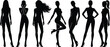 © Creative Art - Modern female body silhouettes set featuring elegant women poses, stylish curves, fashion attitude, confident stance, black isolated vector collection