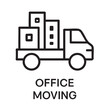 © Alamin - A simple black and white line drawing depicts a moving truck carrying boxes labeled office moving below