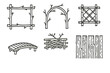 © Galina - Rustic Woodland Icons. Line vector icons of Rustic Woodland Structure: twig frame, branch arch, small lattice, wooden span, tiny