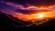 © Obbinokes - Dramatic night sky landscape with a glowing full moon setting amidst dark, fiery clouds, bright stars visible above and below, cinematic and surreal atmosphere, cosmic fantasy background.