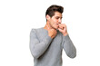 © luismolinero - Young handsome caucasian man over isolated background is suffering with cough and feeling bad
