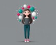 © thanyalak - Pixel Art Young Woman With Thought Bubbles In Grey Background