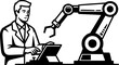 © Vexora Studio - Robotics engineer man testing industrial automation robot arm vector icon
