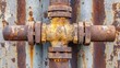© WanCorp - A close up detailed view of a heavily rusted industrial pipe fitting with textured surfaces and signs of age and corrosion