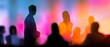 © hao - Business presentation with silhouettes of people in the conference room, blurred background with colorful gradient light effects. Abstract business concept with copy space. Exposure of two overlapping