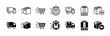 © Taniya - Delivery express service icons vector set for fast shipping and transport truck box cart timer.