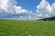© Levente Varga - The image depicts a picturesque landscape of a green field and blue sky with white clouds.