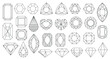 © lembergvector - Collection of various diamond and gemstone line doodle shapes, including hearts, ovals, rounds, and geometric cuts, isolated on white background vector illustration