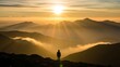© Heni - Silhouette of a Person Contemplating a Mountainous Landscape at Sunset.