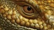© Pornfa - Close-up of a reptile showcasing intricate scale patterns and vibrant golden eye with detailed texture and vivid colors