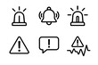 © Іван Ніколов - Alarm Alert Icons. Alarm & Alert Systems linear set: siren icon, bell alarm, flashing beacon, alert triangle, notification bubble, warning waveform.