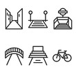 © Іван Ніколов - Urban Pathways Icons. Pathways Urban linear set: alleyway outline, crosswalk, subway entrance, footbridge, plaza steps, bike lane symbol.