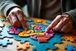 © Olga - An elderly man assembles a puzzle at the table, conducts mental training, helps with Alzheimer's disease.