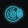 © ylivdesign - Glowing blue neon icon of hard drive being optimized with two cogwheels on black background