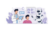 © Nahidur - Doctor and patient using an AI robot for medical diagnosis and healthcare consultation in a futuristic clinic illustration.