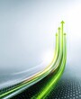 © panumas - Series of green arrows pointing upwards on a white background. The arrows are arranged in a line