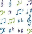 © Hadi - Colorful collection of musical notes treble clefs bass clefs sharps and flats isolated on white background