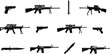 © MdNurunnabi - Weapon silhouettes, firearms and knives, tactical gear, black and white, vector clipart, handgun, rifle, combat knife, military