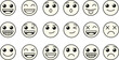 © pappa - A large set of simple, black-outlined cartoon emoticons and smiley faces showing various line-art expressions like happiness, sadness, laughter, and winking against a white background.