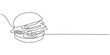 © Vector Man - continuous one line of delicious sandwich burger fast food or junk food. Sketch drawing editable stroke concept vector illustration for meal cafe or restaurant