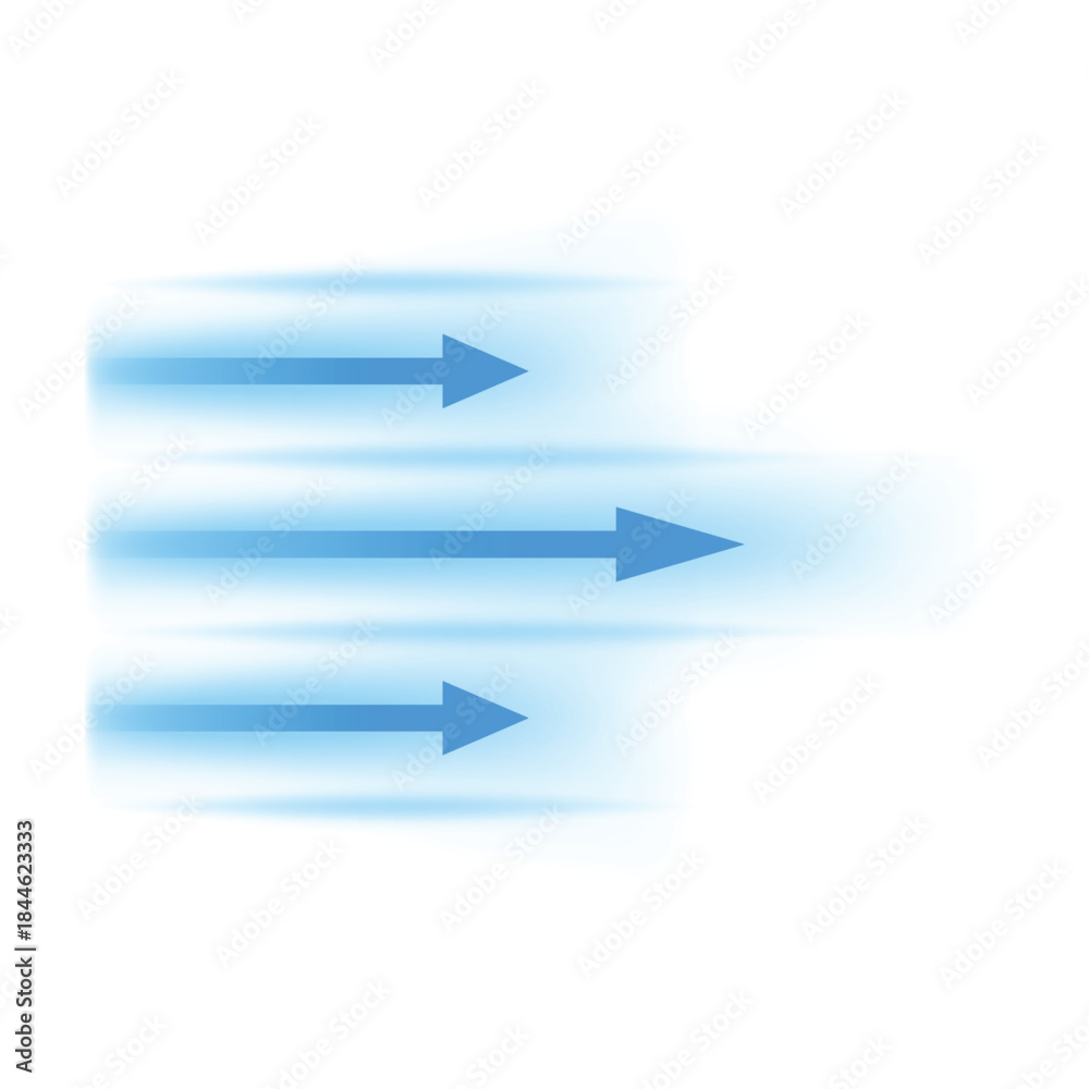 Air flow, vector straight blue arrows showing wind direction of air ...