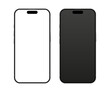 © dlyastokiv - iPhone 16 or 17 Pro Max mobile phone devices mockup with white and black screen. Smartphone layout template isolated