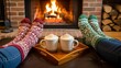 © Khozainuz - Cozy Winter Evening by the Fireplace with Hot Chocolate and Warm Socks.