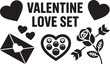 © Masud - Valentine love set with heart shapes rose arrow letter envelope box chocolates for romantic celebration vector illustration