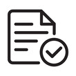 © mdsaikat - A simple black and white line icon depicts a document with lines of text and a checkmark inside a circle signifying completion