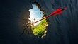 © Roushon - A powerful metaphor of breakthrough and success as a red arrow shatters a dark wall