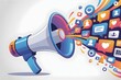 © Mahibur - Amplifying digital marketing and social media engagement with a colorful megaphone broadcast