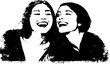 © Artem - Black and white stencil art of two friends laughing - urban graffiti style illustration