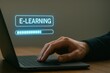 © ngstock - Hand Typing on Laptop with Glowing Progress Bar for Continuous Learning Module Projected Near Screen Edge