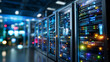 © Laura - Modern data center with long rows of server racks and colorful LED indicators, technology infrastructure, cloud computing facility, network operations room, defocused equipment dep