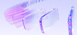 © marozhkastudio - 3d graphic array of glass transparent rectangle plate shape row with pink purple holographic gradient on light blue tech background. Render abstract curve wave flow with motion effect. 3D illustration