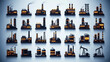 © nurjan100 - Factory, power plant industrial color icons. Factory, power plant, oil refinery and oil processing plant industrial icon.