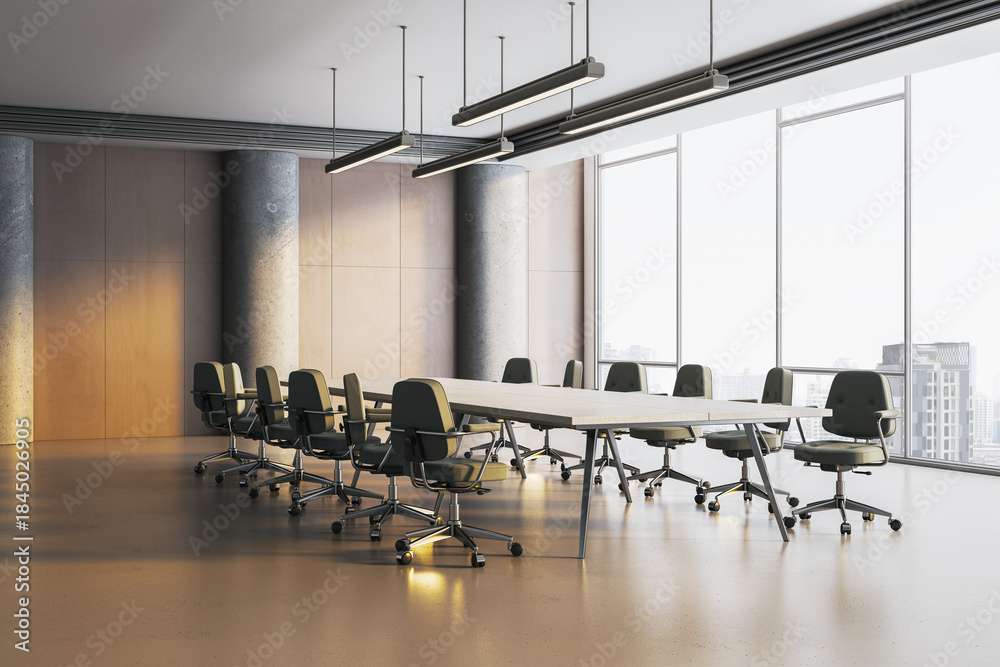 Modern empty business conference room with large table and office ...