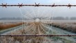 © NoorArt Studio - Cobweb on barbed wire fence in rural landscape