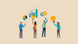 © Malik - Team members holding lightbulbs and business charts representing creative business ideas and growth