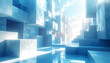 © LuckyStride - 青い立方体が浮遊する明るい幻想的な3D空間