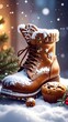 © Zidni - Festive Winter Boot Still Life with Muffin and Snowflakes.
