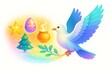 © Devendar - Semi-realistic dove carrying glowing symbols representing global peace for all festivals