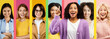 © Prostock-studio - A collage shows a diverse group of young people smiling and engaging with each other. Each person is positioned against bright, colorful backgrounds, creating a lively atmosphere.