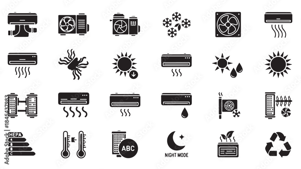 Hvac Controller Icon Set of black vector illustrations featuring a comprehensive collection ...