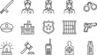 © Mahbub - Police and law enforcement outline icons set including officer, badge, handcuffs, weapon and security symbols, clean vector collection for safety and justice design