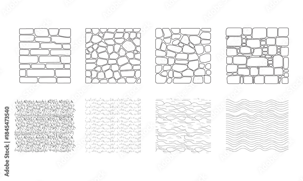 Landscape Pattern Cad Landscape Architecture CAD Vector Patterns Set. Grass, Water, Stone ...