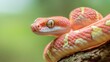 © Hryhor Denys - Close up of a bright pink snake with yellow markings coiled on a branch, its eye is open and focused on something nearby.