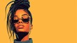 © Hryhor Denys - Confident woman with coily braided hair up in a bun. She wears golden sunglasses, gazing forward with a striking look against a warm orange background.