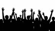 © Andik - Silhouette of a crowd with hands raised in excitement.