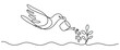 © Radheyo - Dove watering a small plant with a watering can in one line drawing style